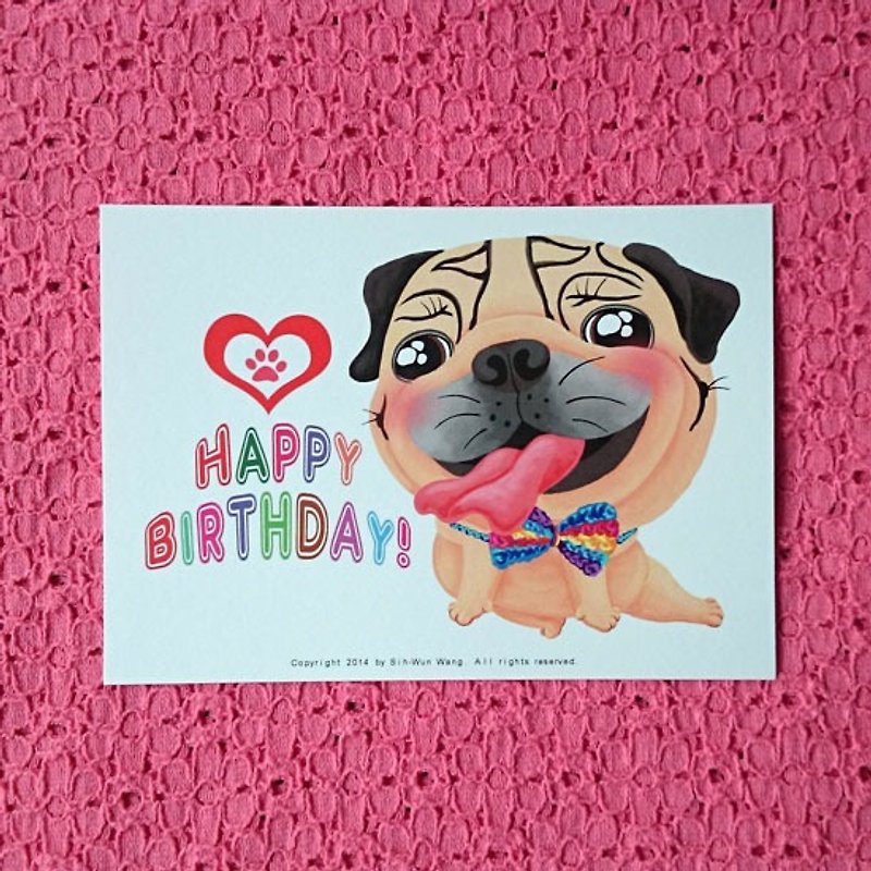 Postcard-Happy Birthday Pug-07 - Cards & Postcards - Paper White