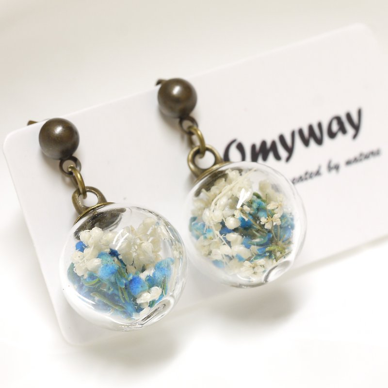 OMYWAY Handmade Dried Flower - Glass Globe - Earrings  1.4cm - Earrings & Clip-ons - Glass White