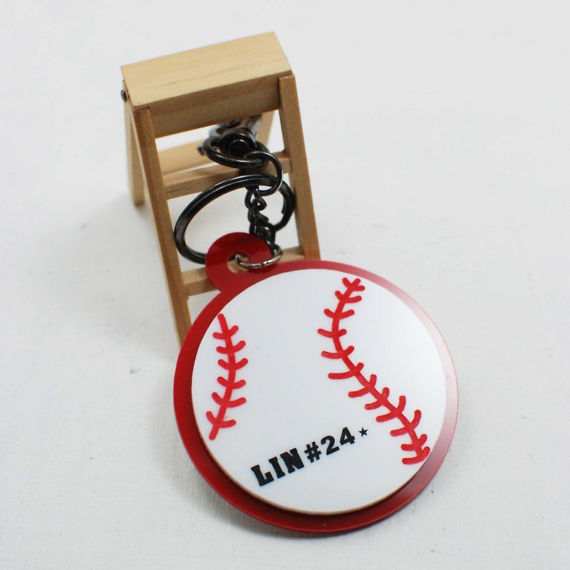 Baseball key ring custom / engraved name [school name] + back number / anniversary / graduation gift - Keychains - Acrylic Red