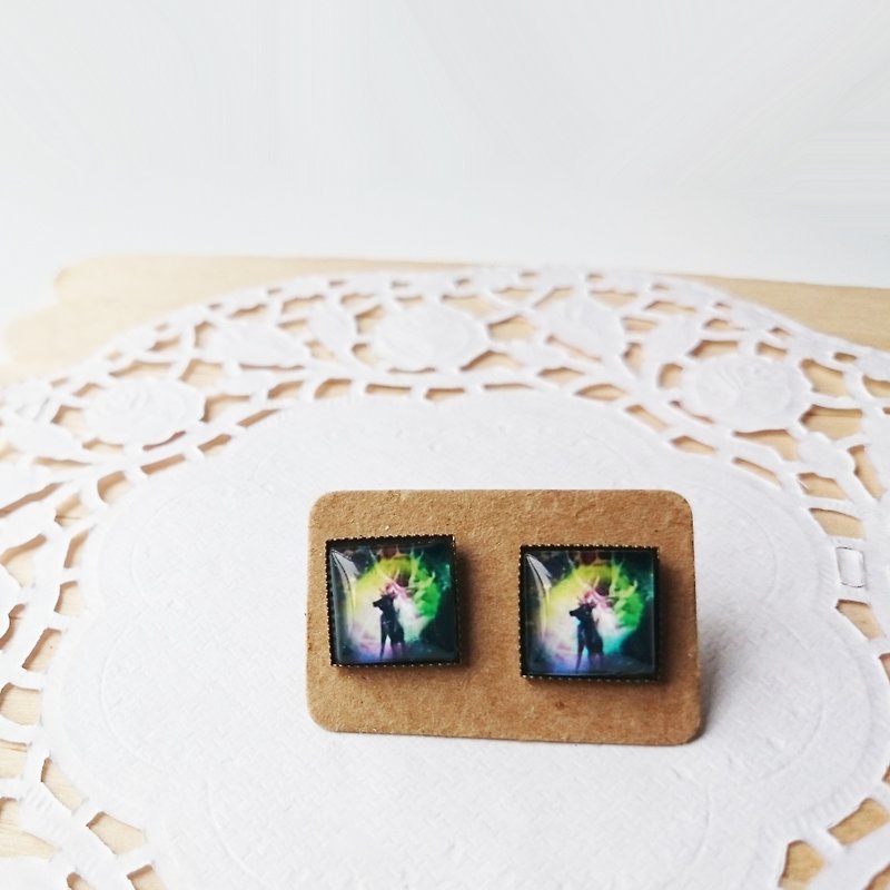 Square Northern Lights Moose Stud Earrings - Earrings & Clip-ons - Other Metals Multicolor