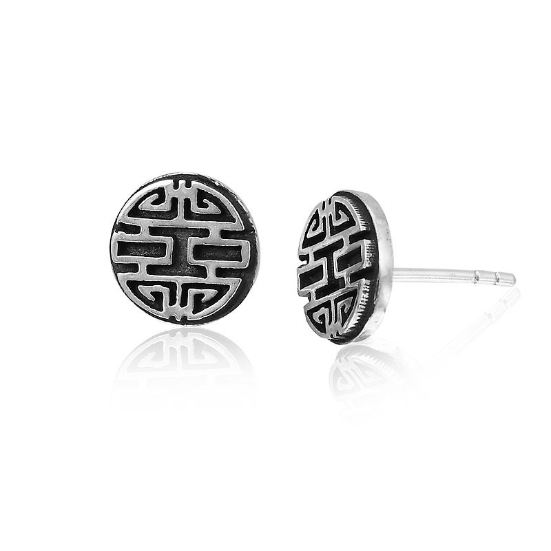 Fu Lu Shou Xi Series: 囍 word earrings Chinese style sterling silver earrings-ART64 - ต่างหู - เงินแท้ สีเงิน
