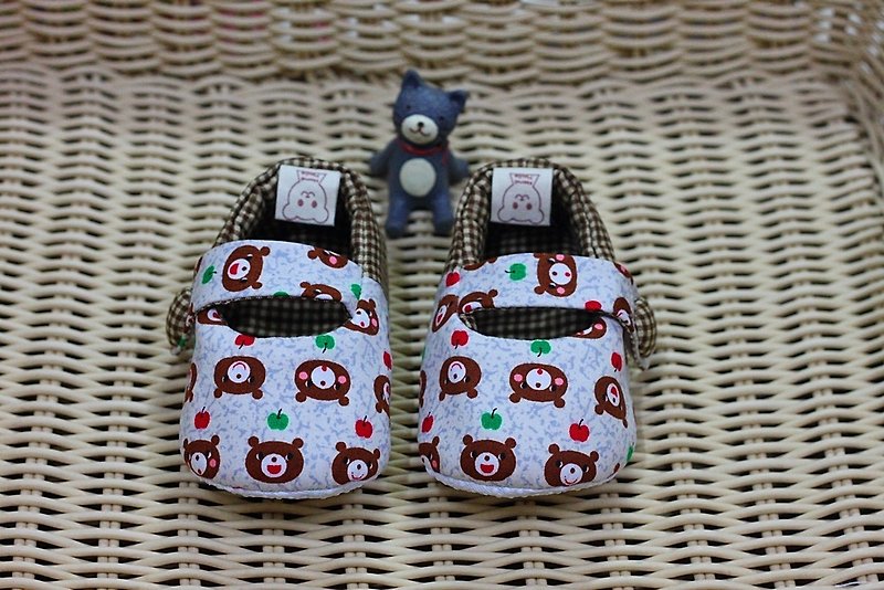 Apple bear toddler shoes - รองเท้าเด็ก - ผ้าฝ้าย/ผ้าลินิน สีนำ้ตาล