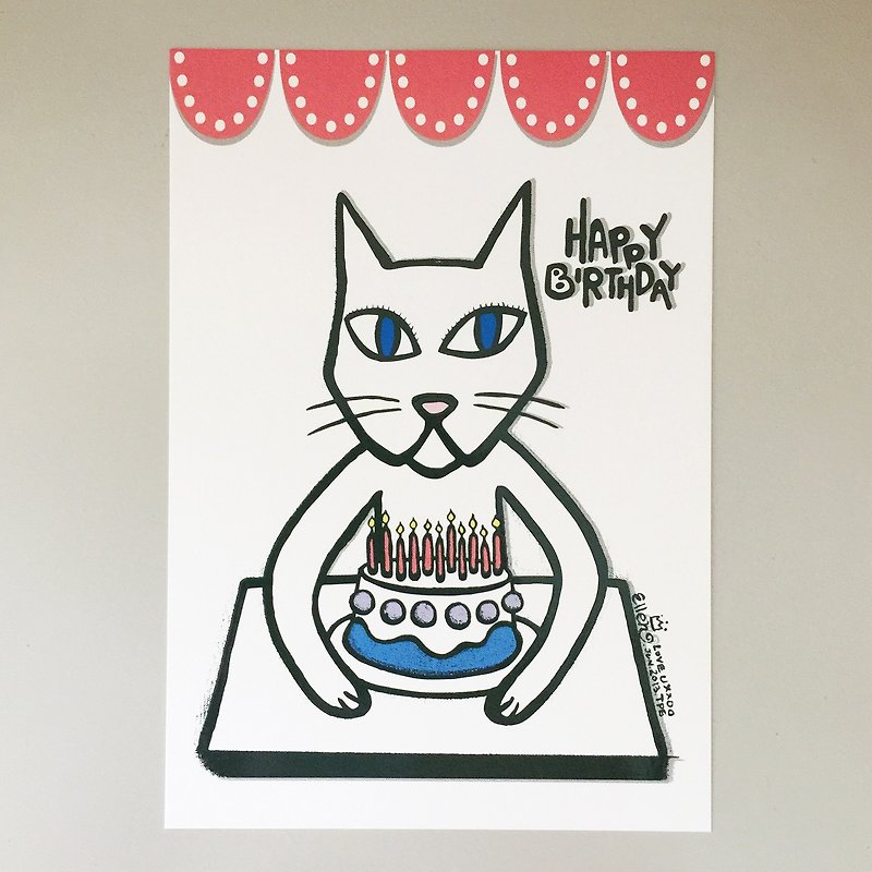 Postcard Cat Says Happy Birthday | MonkeyCookie - Cards & Postcards - Paper White