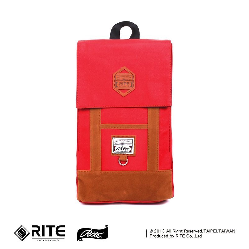 H Satchel｜方形小書包-喜紅帆布｜ - 側背包/斜孭袋 - 防水材質 紅色