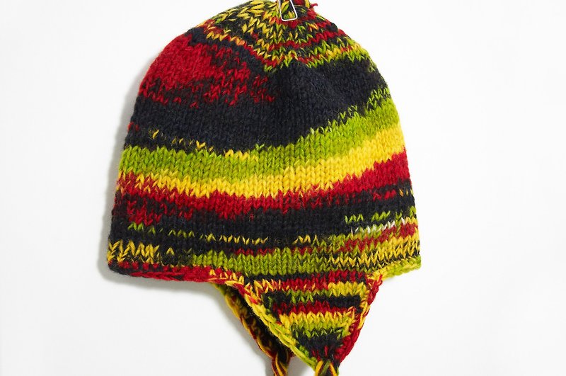 Hand-knitted pure wool hat/handmade inner brushed wool hat/knitted woolen hat/flying wool hat/knitted hat-watercolor gradient color tone (handmade limited edition) - หมวก - วัสดุอื่นๆ หลากหลายสี