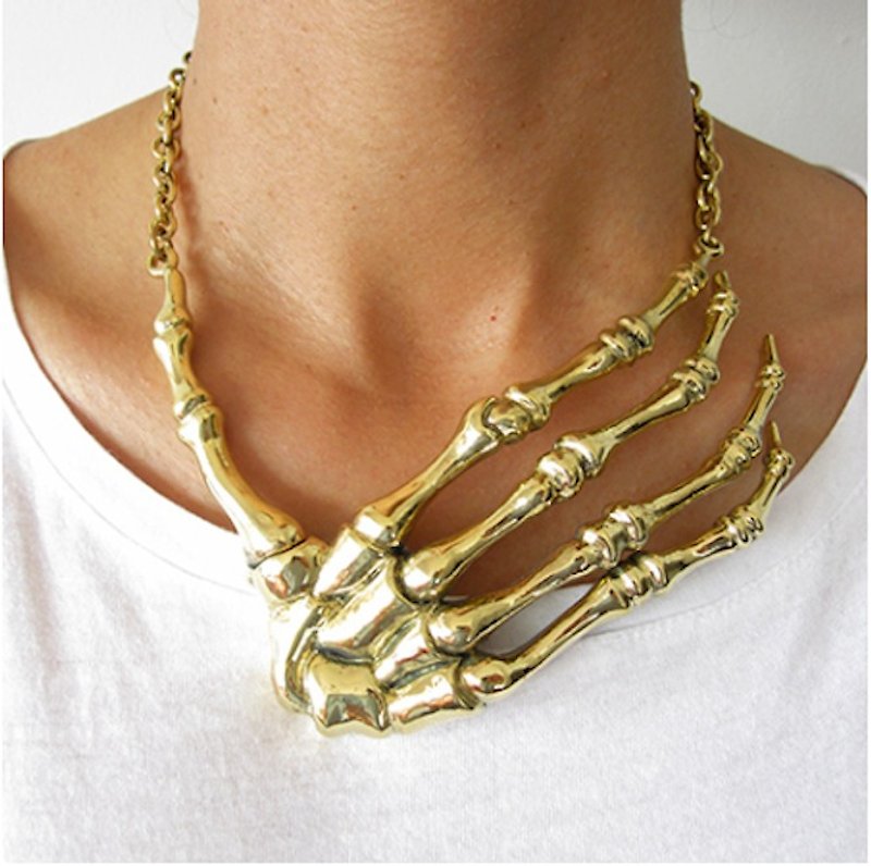 Hand bone necklace in brass,Rocker jewelry ,Skull jewelry,Biker jewelry - Necklaces - Other Metals 