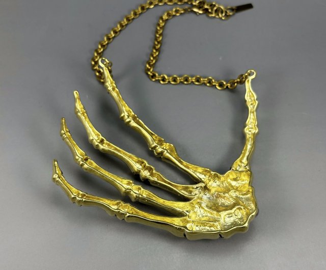 解剖学 スケルトンハンドネックレス ボーンジュエリー 真鍮製 4つの