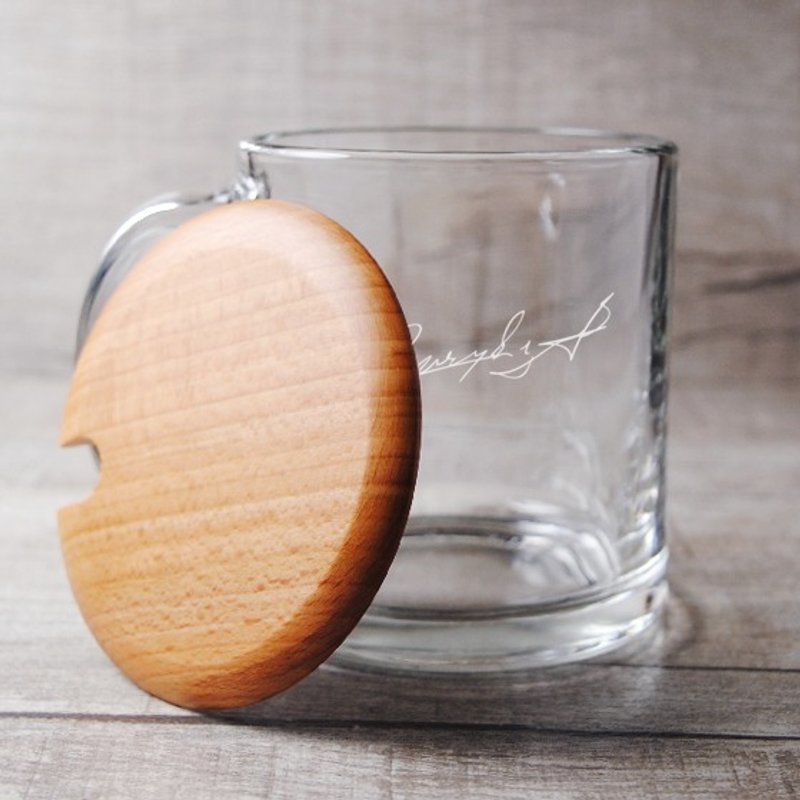 Valentine 350cc ~ small fresh raw Wood [cover] transparent heat-resistant glass mug cup US imports his signature engraved lettering glass cup coffee cup gifts custom - Mugs - Glass Brown