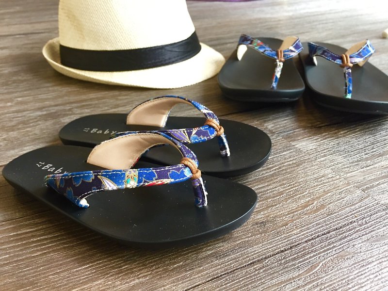 "Baby Day" Japanese style flip-flops (Kid style) calm blue slippers parent-child shoes - Kids' Shoes - Other Materials Blue