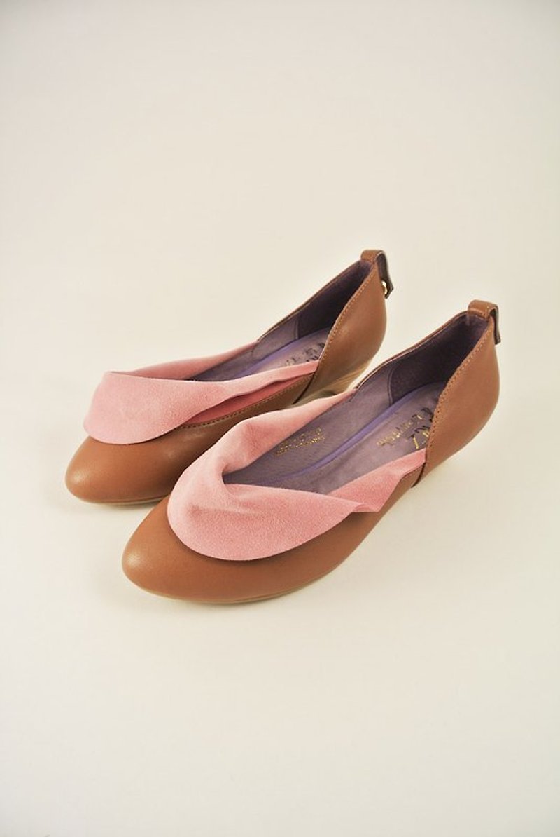 染白的褪色．翻領平底鞋 - 女休閒鞋/帆布鞋 - 其他材質 粉紅色
