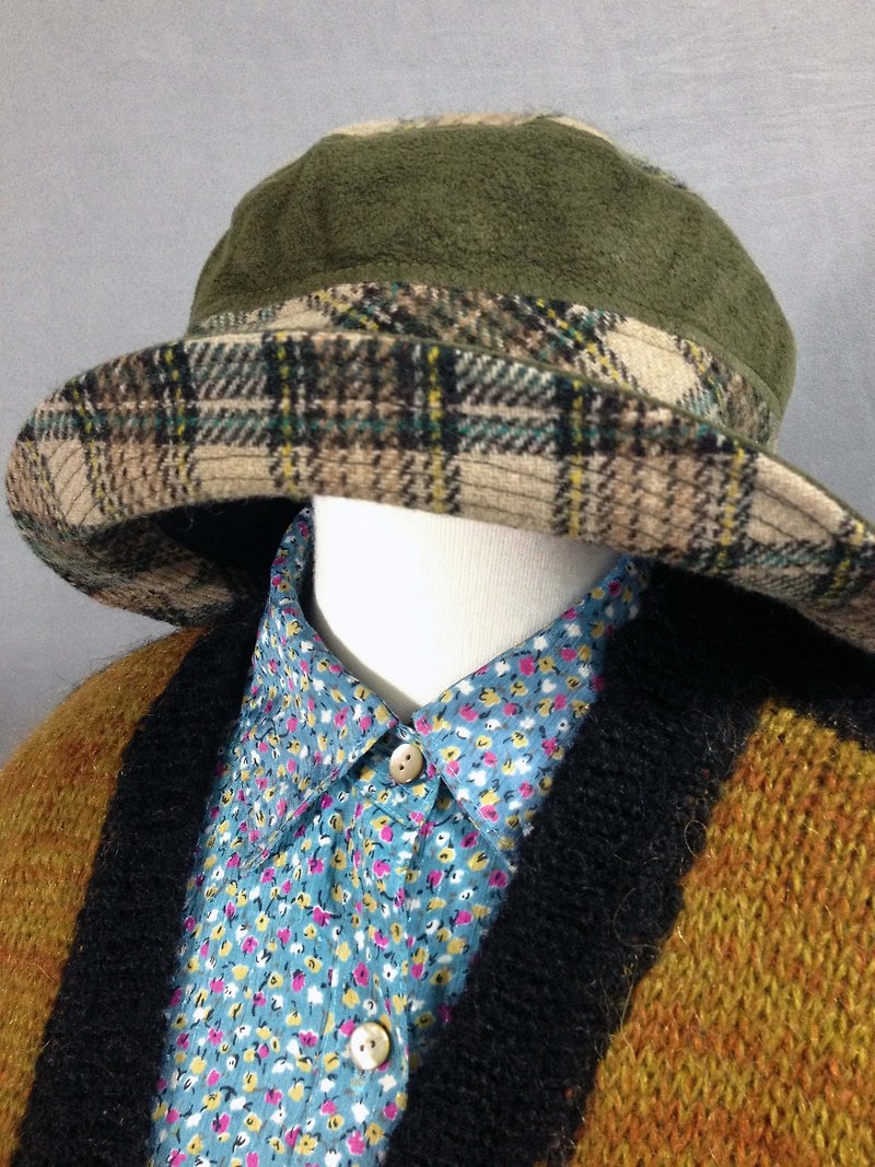 バック海外ヴィンテージ【ヴィンテージ帽子/チェック柄のヴィンテージダークグリーンウールの帽子を]ピンポンプラッドビンテージレトロな帽子をキャップ - 帽子 - その他の素材 多色
