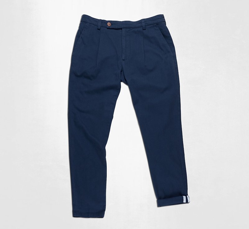 Discount washed casual trousers - กางเกงขายาว - ผ้าฝ้าย/ผ้าลินิน สีน้ำเงิน