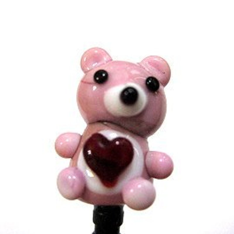 Pink Love Bear glass / phone dust plug - Phone Stands & Dust Plugs - Glass Pink