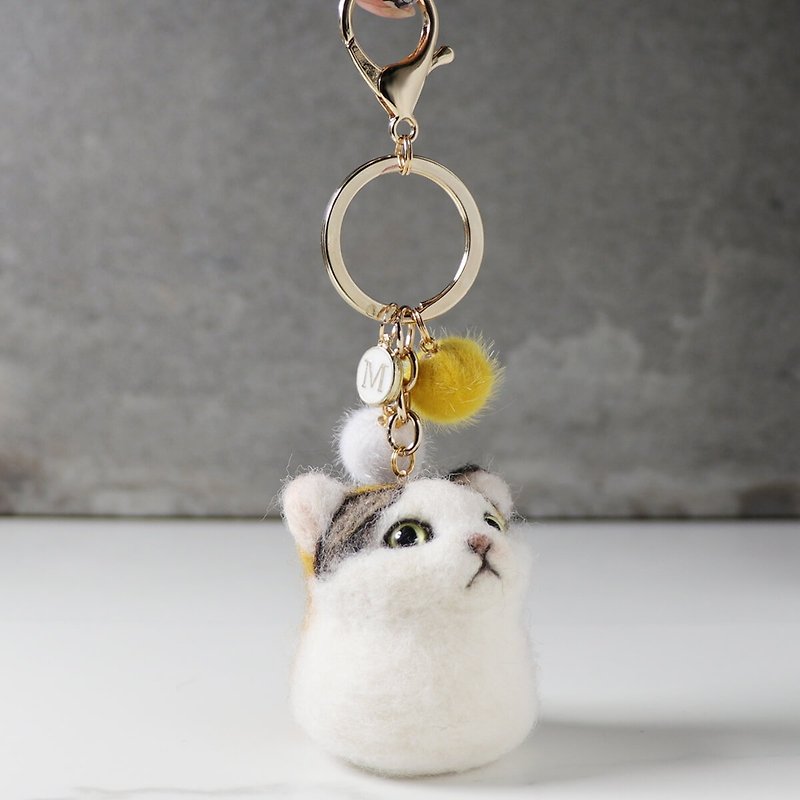 Wool felt three flower cat pill [feiwa 霏 hand made] key ring cat pet doll - Keychains - Wool Multicolor