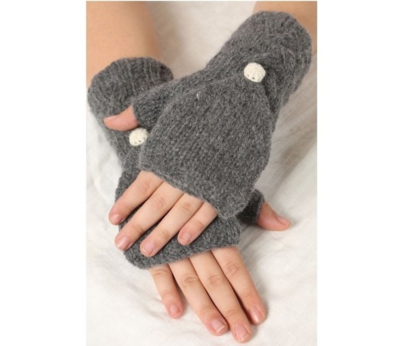 Grey Virgin Wool Hooded Mittens - Gloves & Mittens - Other Materials Gray
