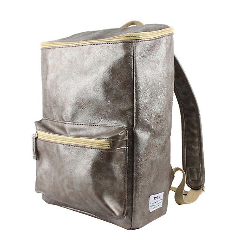 AMINAH-Hyun Bin Silver Grey Square Leather Back[am-0227-III] - Backpacks - Faux Leather Gray