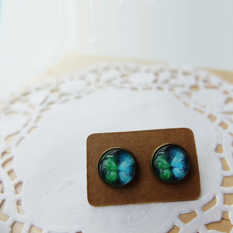 藍綠色蝴蝶耳釘 耳夾 - 耳環/耳夾 - 其他金屬 多色