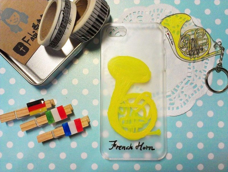 Mobile phone shell painting-French horn - เคส/ซองมือถือ - พลาสติก สีเหลือง