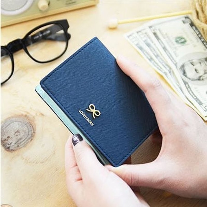 Dessin x Jamstudio- classic bow short wallet card ticket - navy blue, JSD77417 - กระเป๋าสตางค์ - วัสดุอื่นๆ สีน้ำเงิน