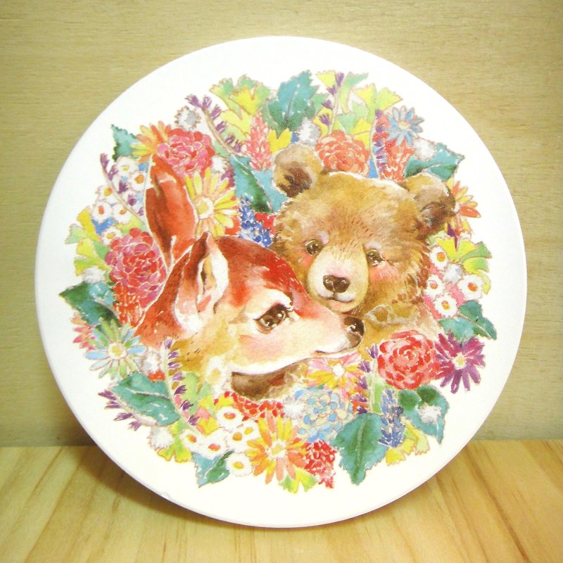 台灣鶯歌陶磁吸水杯墊-棕熊&小鹿款 - 杯墊 - 其他材質 多色