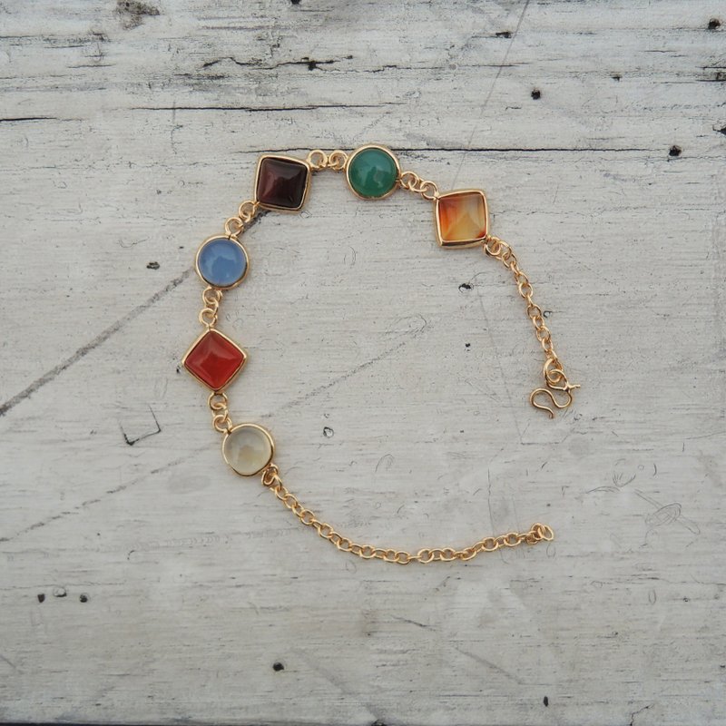 Agate Bracelet - Square &amp; Round - Bracelets - Gemstone Multicolor