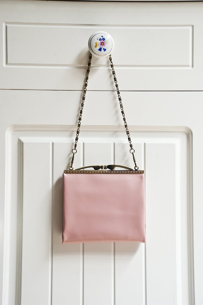 Leather Kisslock, Frame Purse, wallet(Shoulder bag)/pink - Coin Purses - Genuine Leather Pink