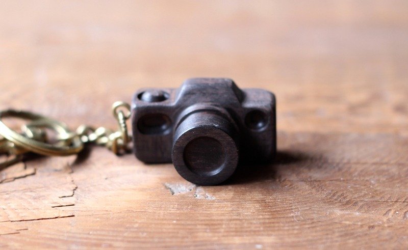 手工木製微型相機▣ 深核鑰匙圈 - 吊飾/掛飾 - 木頭 黑色