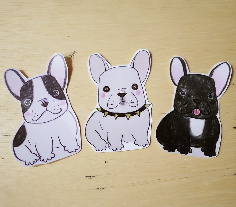 Hand drawn illustration style completely waterproof sticker French Bulldog Boston Terrier - Stickers - Waterproof Material White