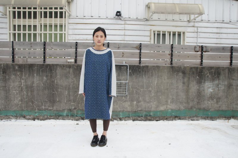 拼接長毛衣洋裝 - One Piece Dresses - Other Materials Blue