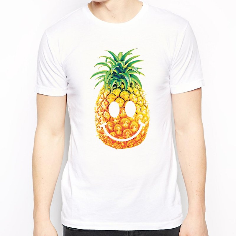 PINEAPPLE-スマイル半袖Tシャツ-白パイナップルスマイルフェイス格安ファッションデザイン自家製ブランドファッションフルーツ - Tシャツ メンズ - 紙 ホワイト