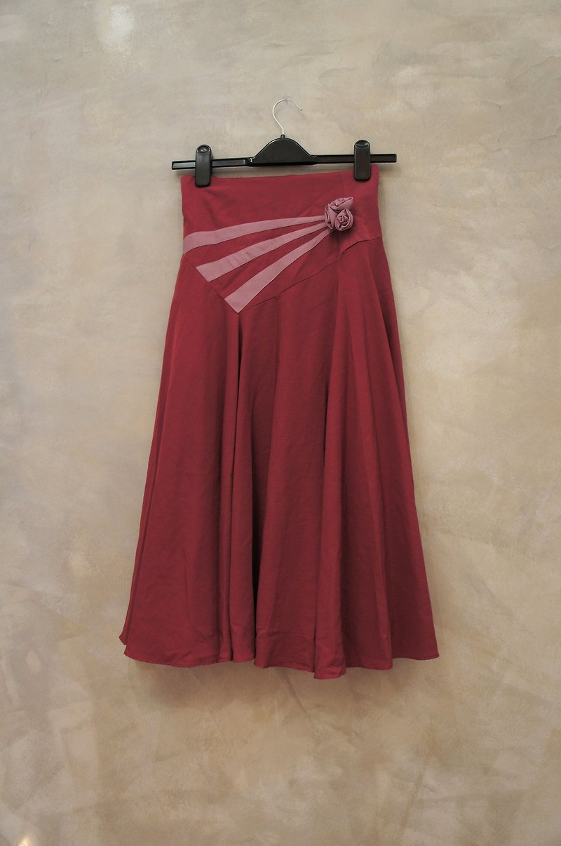 紫色棉質圓裙 與淡紫色玫瑰花兒 PdB 古著 - 裙子/長裙 - 其他材質 紅色