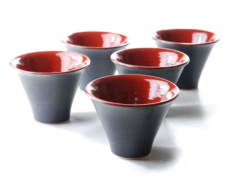 暮暮 紅繪黑釉酒杯組 - 茶具/茶杯 - 其他材質 黑色