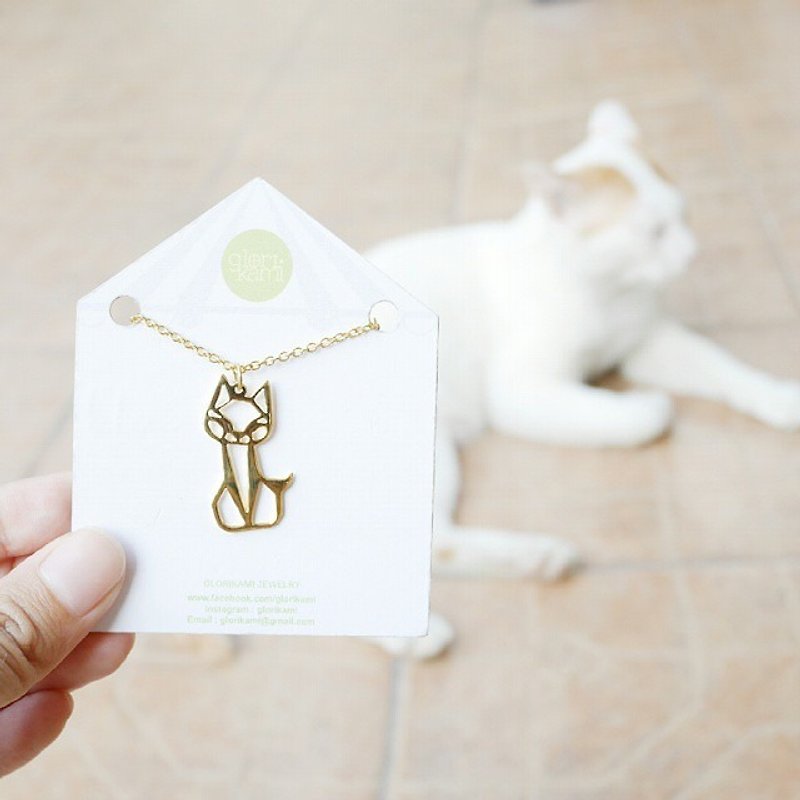 猫のネックレス、ペット愛好家への誕生日プレゼント、彼女へのギフト。 - ネックレス - 銅・真鍮 ゴールド