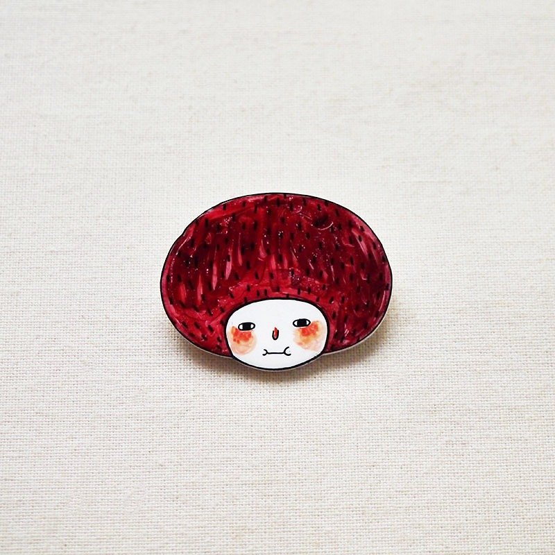 Minifanfan The Red Bob Girl - Handmade Shrink Plastic Brooch or Magnet - Wearable Art - Made to Order - เข็มกลัด - พลาสติก สีแดง