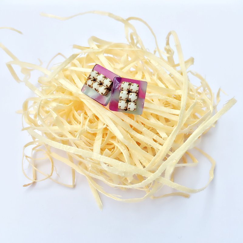 ololssim vintage pearl piece square ethnic earrings (multicolor) - Earrings & Clip-ons - Plastic Multicolor
