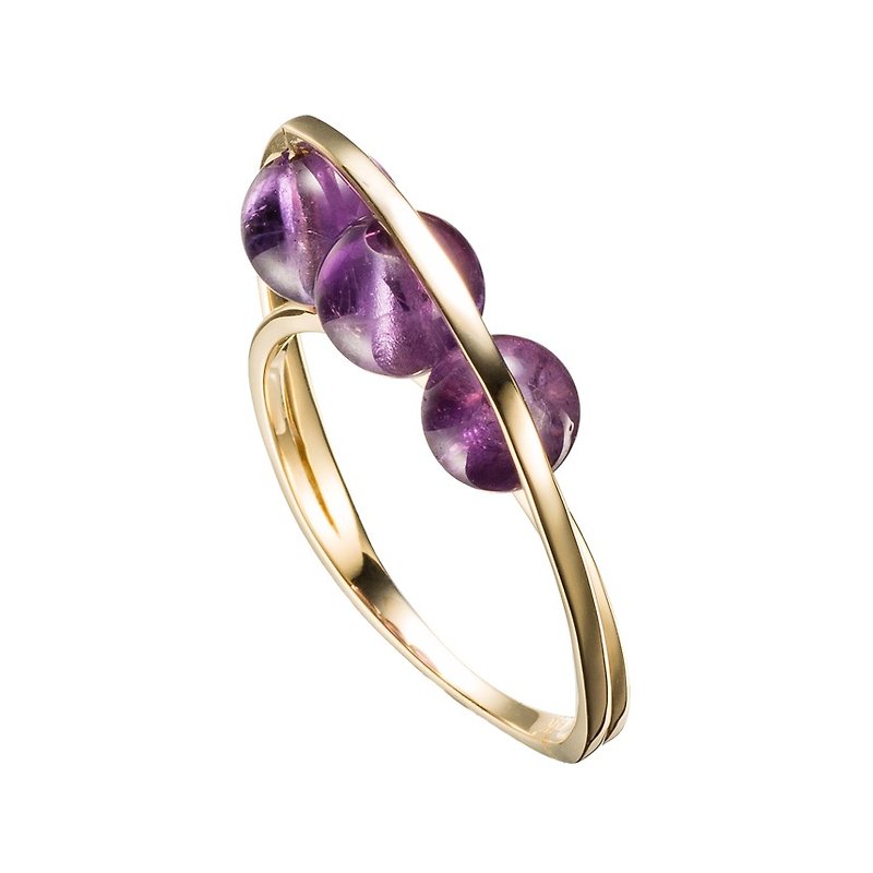 14k アメジストの婚約指輪、2 月の誕生石リング、紫のスリー石リング - リング - 貴金属 パープル