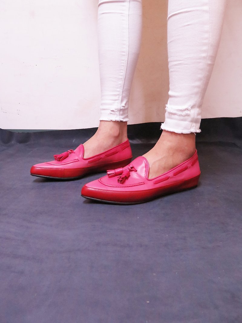 H THREE flow Sule Fu pointed shoes / pink - รองเท้าอ็อกฟอร์ดผู้หญิง - หนังแท้ สีแดง