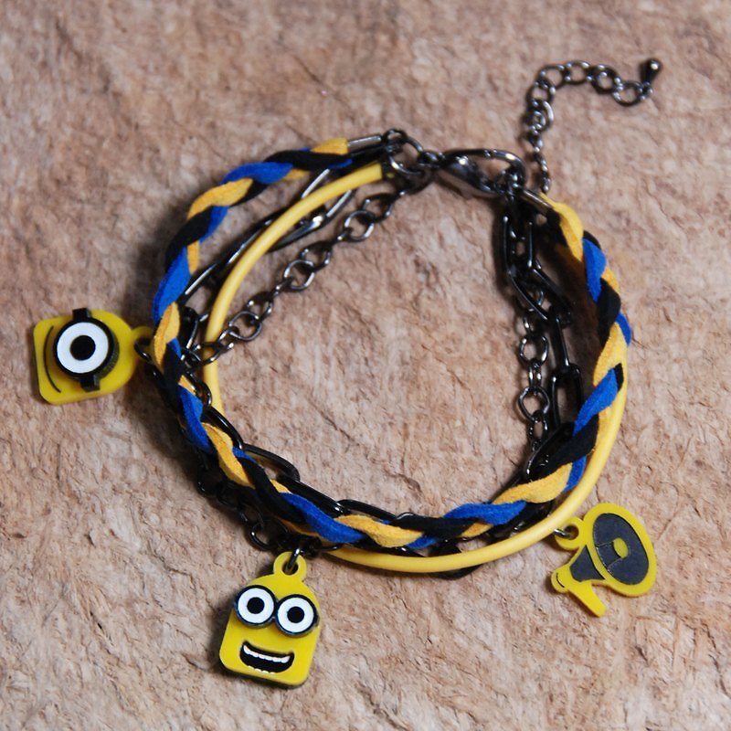 黃黃小兵/黃藍黑編繩搭配多層次手鍊 - Bracelets - Plastic Yellow