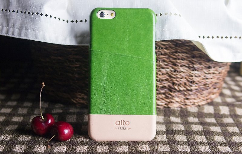 [Defective] slight alto iPhone 6 Plus / 6S Plus leather phone case back cover Metro - lime green / gray [customizable Ray carved text, plus an extra purchase] Leather Case Leather Case - Phone Cases - Genuine Leather Green