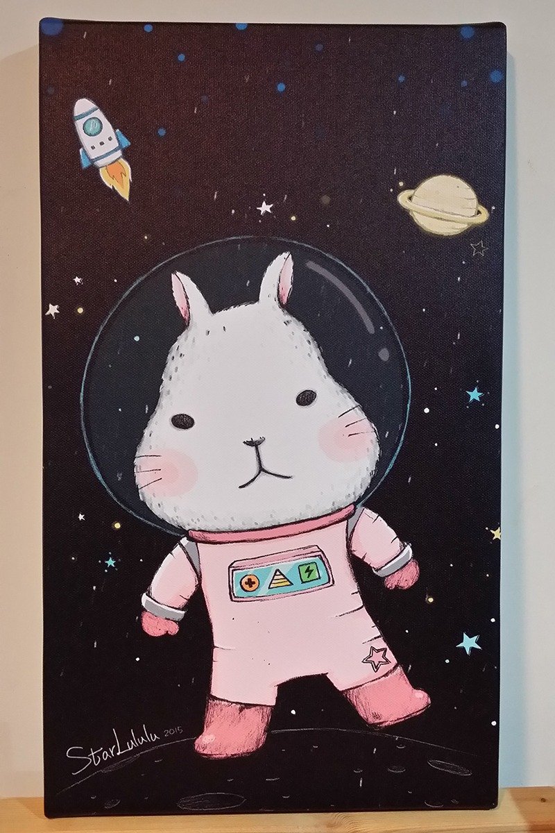 Picture frame / fat rabbit moon landing - โปสเตอร์ - วัสดุอื่นๆ สึชมพู