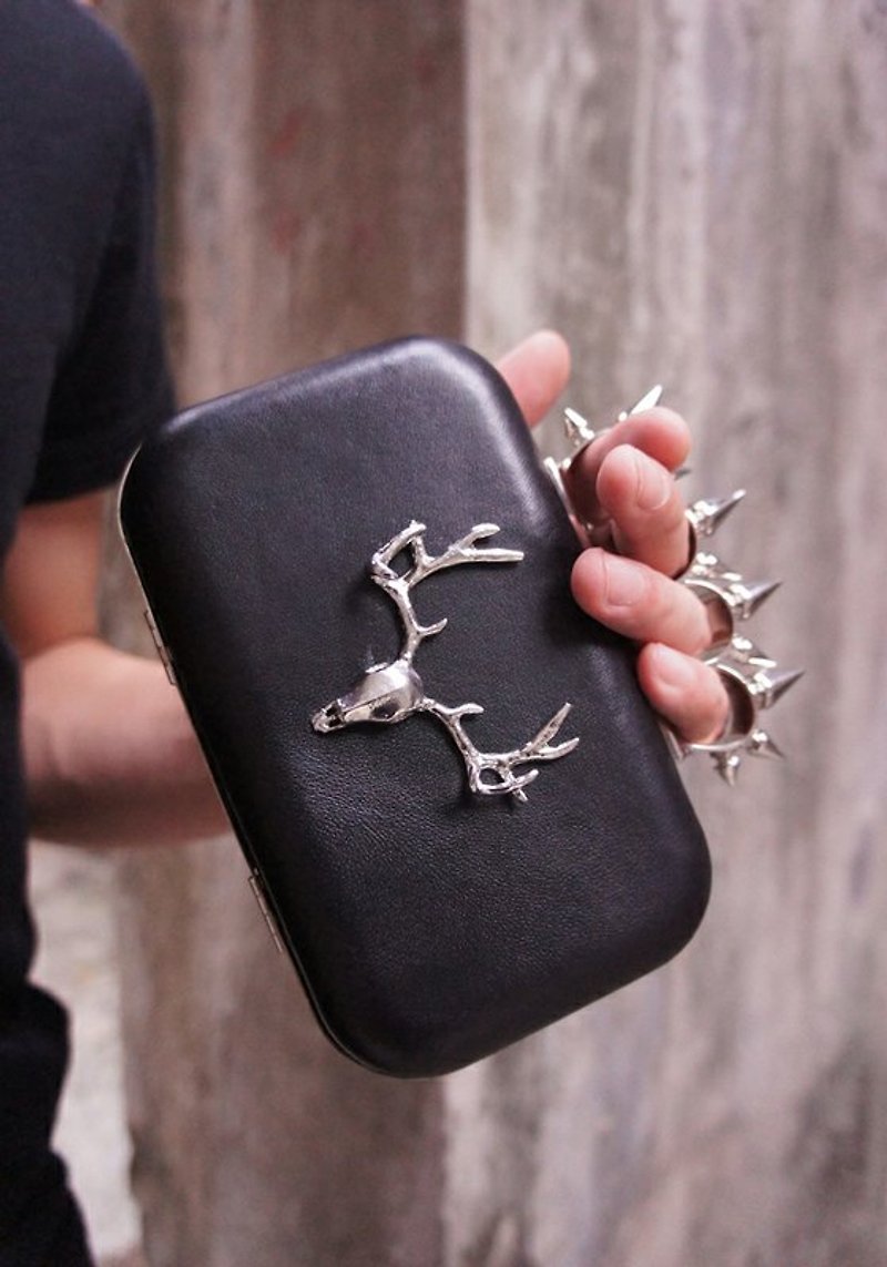 Leather Deer Studded Box Clutch - Other - Genuine Leather Black
