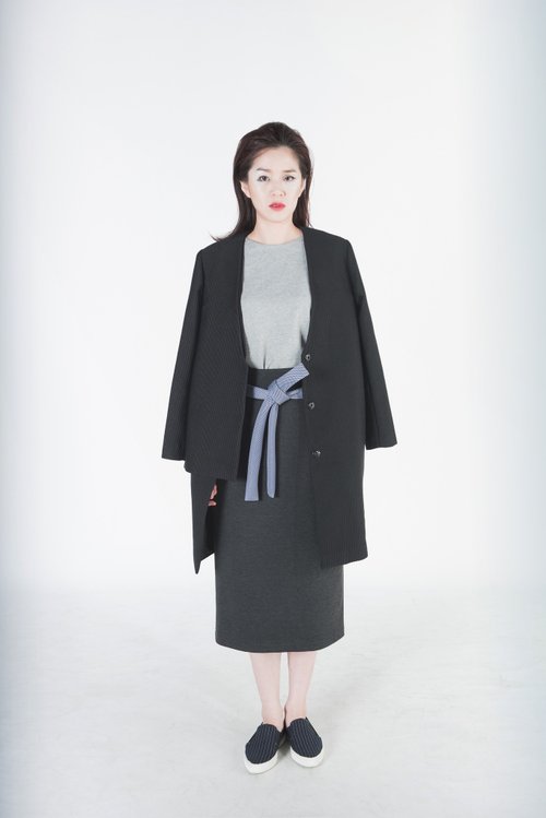 Kimmy KUO Egeria多層次條紋長版大衣(奢華歐洲系列)