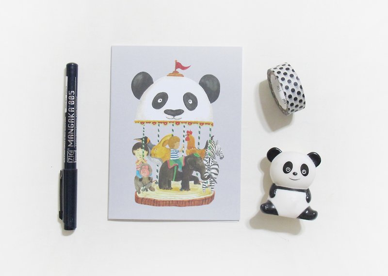 Panda grocery store-this is not a carousel universal card - การ์ด/โปสการ์ด - กระดาษ สีเทา