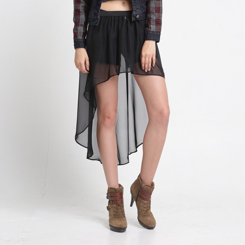 [DEF.IT] black short in front long irregular veil - romantic yarn R2035 - กระโปรง - วัสดุอื่นๆ สีดำ