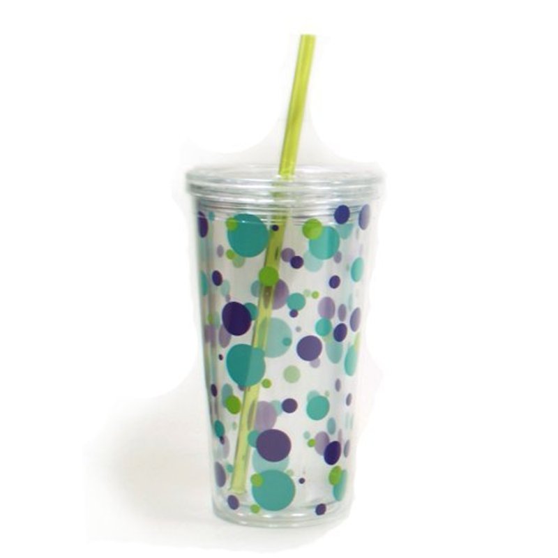 夏戀雙層沁涼環保杯 680ml【深淺藍點】 - 茶具/茶杯 - 塑膠 藍色