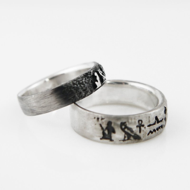 EGYPT - Rebellious Girl VS. Silly Man - Lover Rings with Egyptian hieroglyph - Couples' Rings - Other Metals Silver