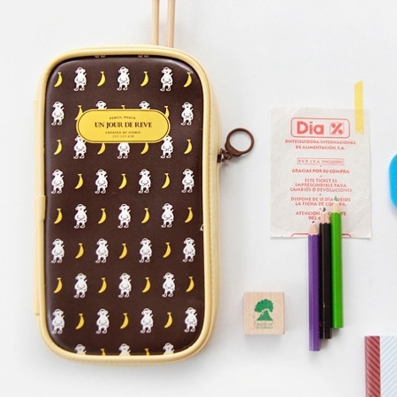 Dessin x Iconic-Pattern萬用筆袋包-Brown,ICO80046 - 鉛筆盒/筆袋 - 紙 咖啡色