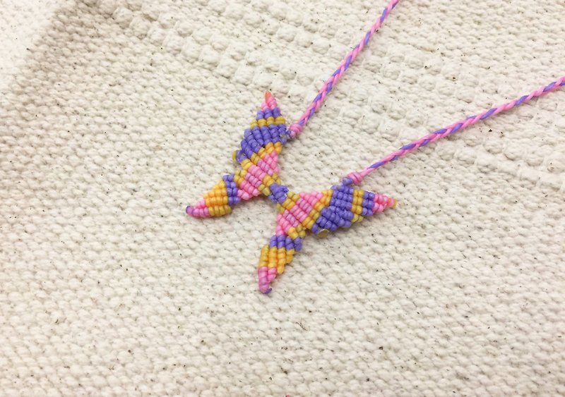 【Butterfly】Silk Wax thread braided necklace - Necklaces - Other Materials Multicolor