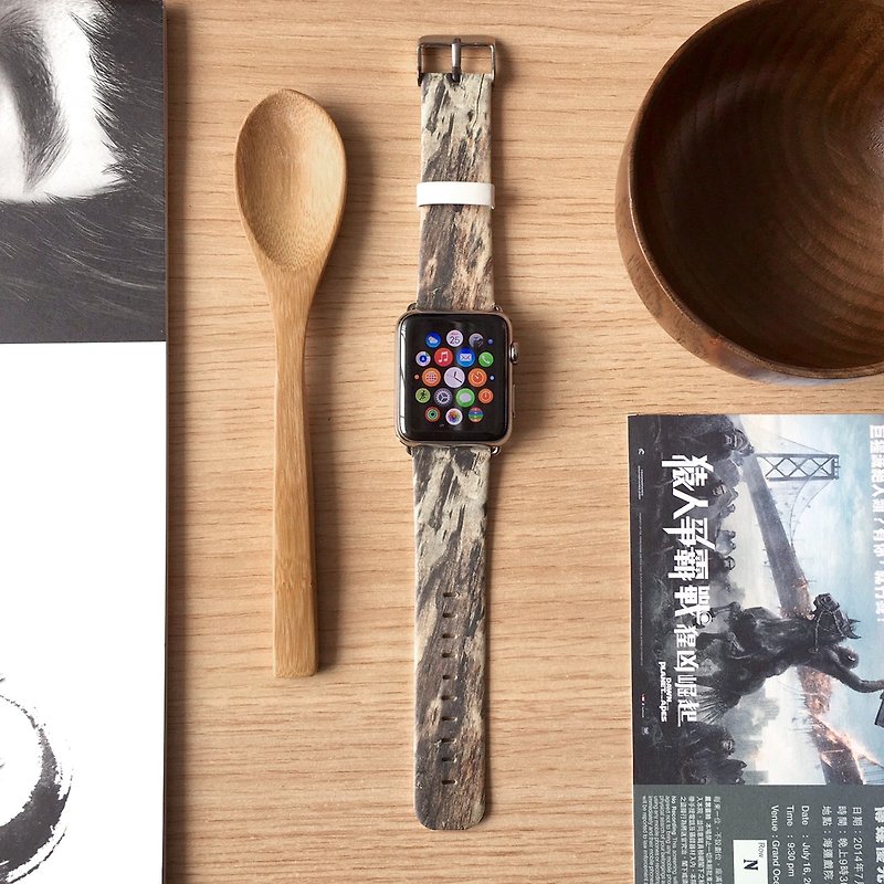 Faux Brown Wood Printed on Leather watch band for Apple Watch Series 1 - 5 - Watchbands - Genuine Leather Brown