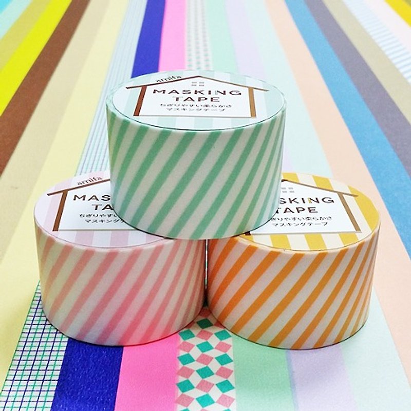 日本 amifa 和紙膠帶 30mm 3入組【31379 粉色條紋】 - Washi Tape - Paper Multicolor
